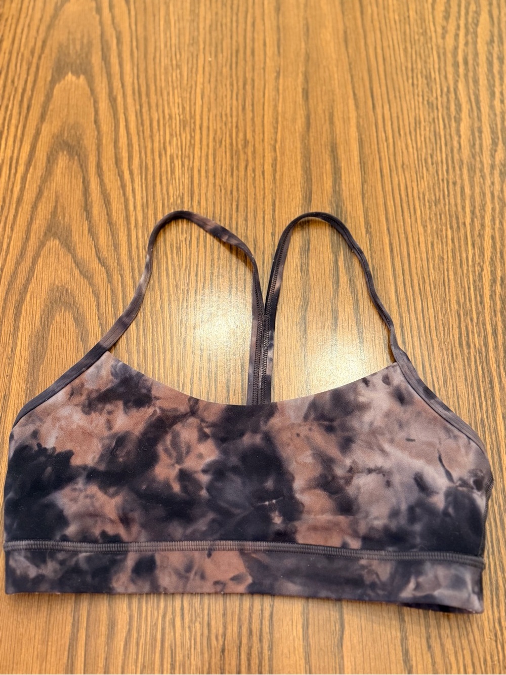 Lululemon Flow Y Bra in the Diamond Dye Graphite Grey Pink Pastel colorway,